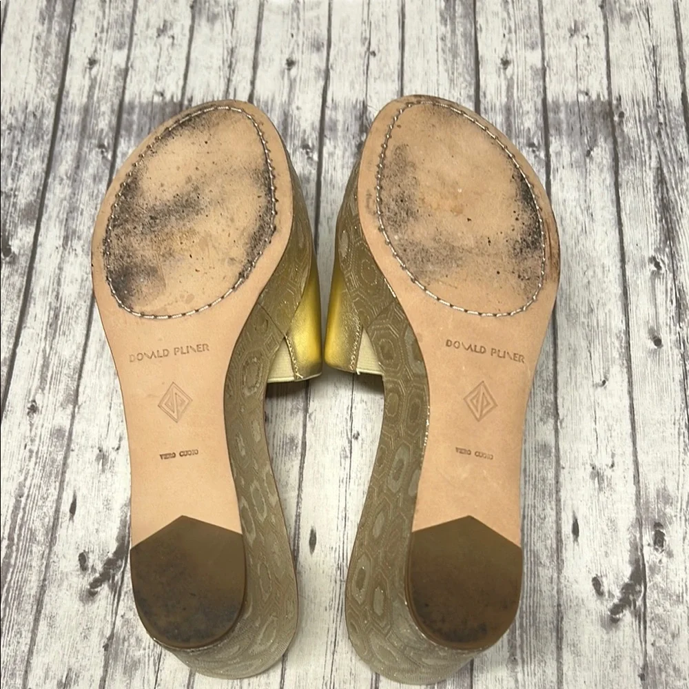 Donald J. Pliner Gold Wedge Slides with gem Embellishment - Picture 5 of 5